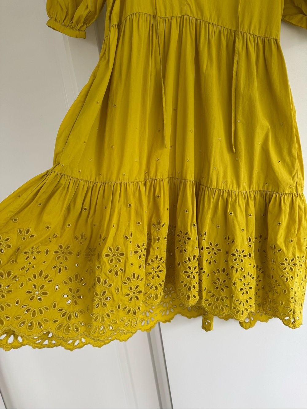 Coach mustard yellow eyelet cotton broderie puff sleeve anglaise dress - Picture 6 of 7
